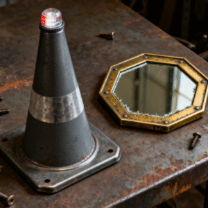 Road cones. Adhesive mirrors