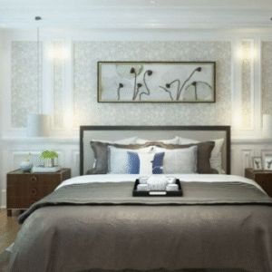 Furniture: bedside table, bed