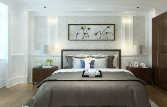 Furniture: bedside table, bed